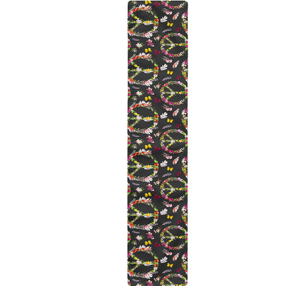 Hippie Peace Sign Flower Pattern Print Table Runner