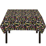 Hippie Peace Sign Flower Pattern Print Tablecloth