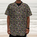 Hippie Peace Sign Flower Pattern Print Textured Short Sleeve Shirt