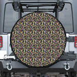 Hippie Peace Sign Flower Pattern Print Tire Cover