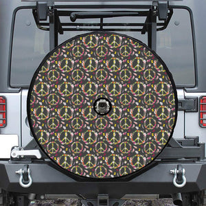 Hippie Peace Sign Flower Pattern Print Tire Cover With Camera Hole