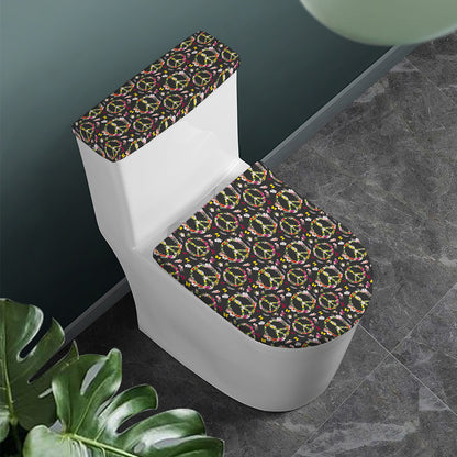 Hippie Peace Sign Flower Pattern Print Toilet Lid And Tank Cover Set