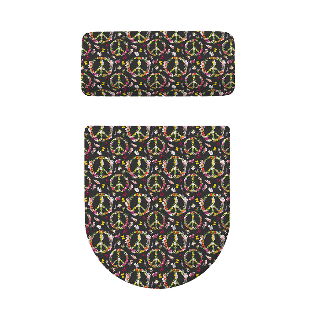 Hippie Peace Sign Flower Pattern Print Toilet Lid And Tank Cover Set