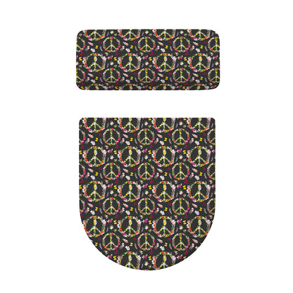 Hippie Peace Sign Flower Pattern Print Toilet Lid And Tank Cover Set