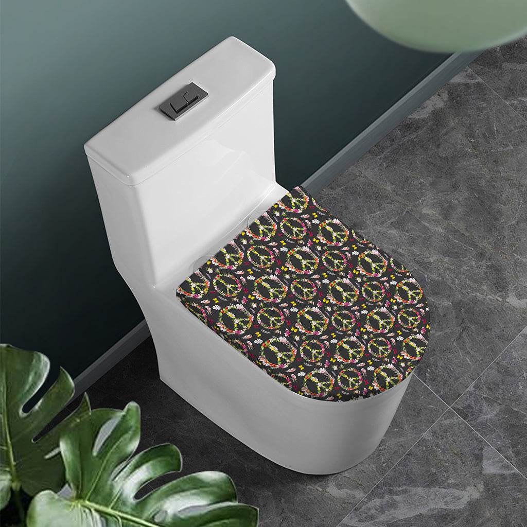 Hippie Peace Sign Flower Pattern Print Toilet Lid Cover