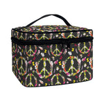 Hippie Peace Sign Flower Pattern Print Travel Makeup Bag