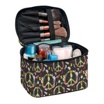 Hippie Peace Sign Flower Pattern Print Travel Makeup Bag