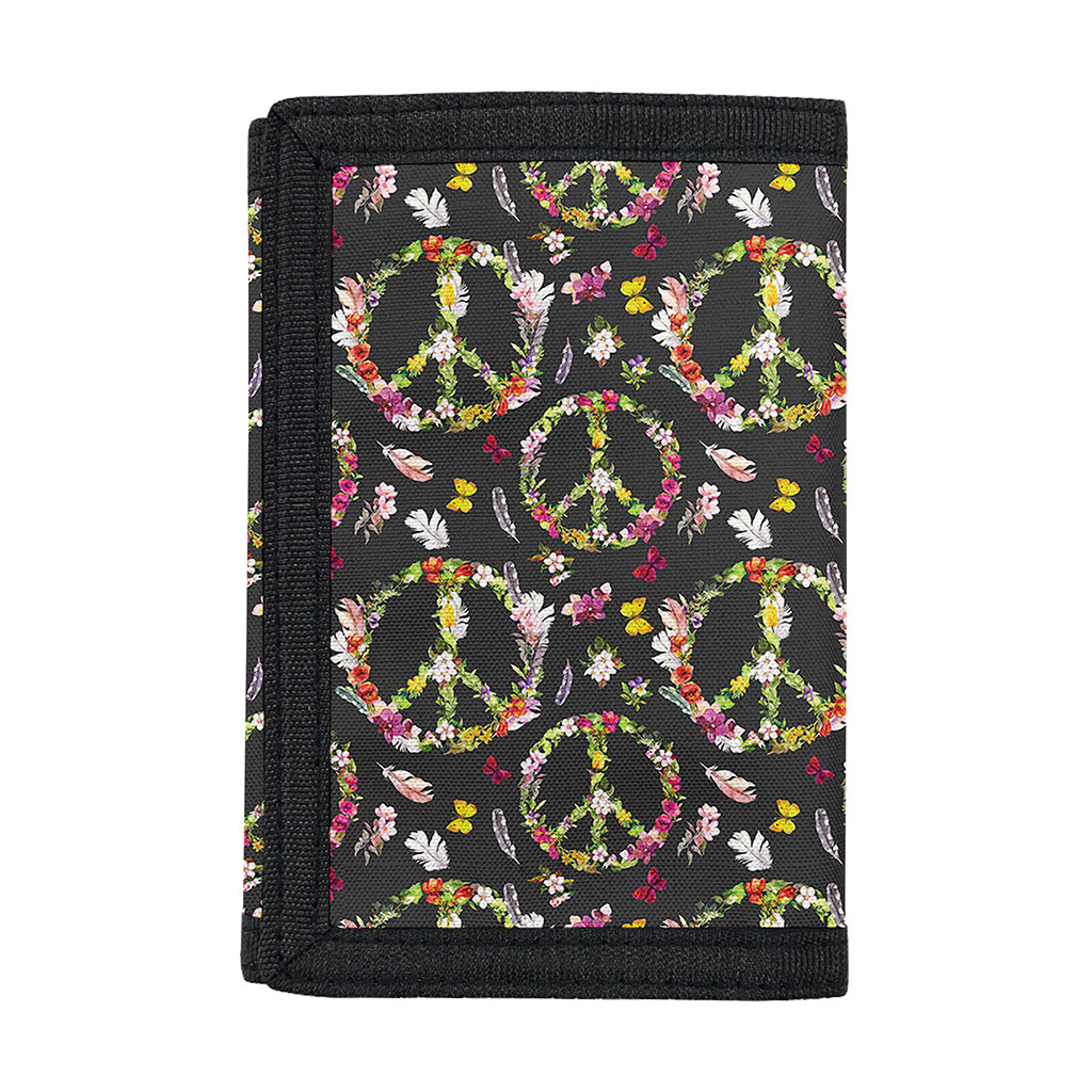 Hippie Peace Sign Flower Pattern Print Trifold Wallet
