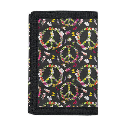 Hippie Peace Sign Flower Pattern Print Trifold Wallet