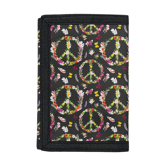 Hippie Peace Sign Flower Pattern Print Trifold Wallet