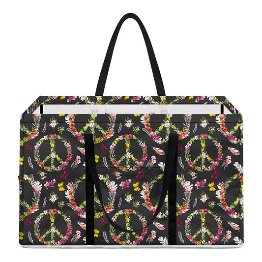 Hippie Peace Sign Flower Pattern Print Utility Tote Bag