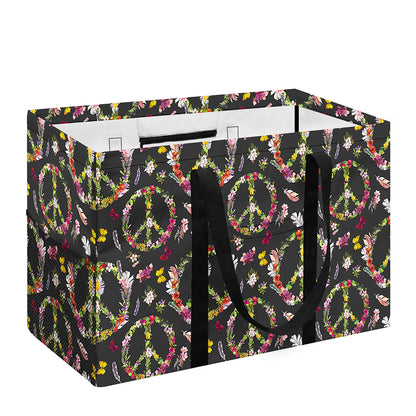 Hippie Peace Sign Flower Pattern Print Utility Tote Bag