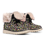 Hippie Peace Sign Flower Pattern Print Winter Boots