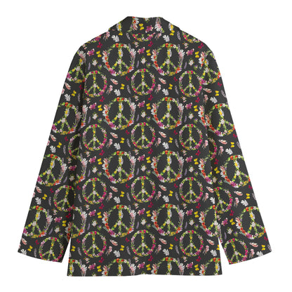 Hippie Peace Sign Flower Pattern Print Women's Blazer