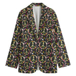 Hippie Peace Sign Flower Pattern Print Women's Cotton Blazer