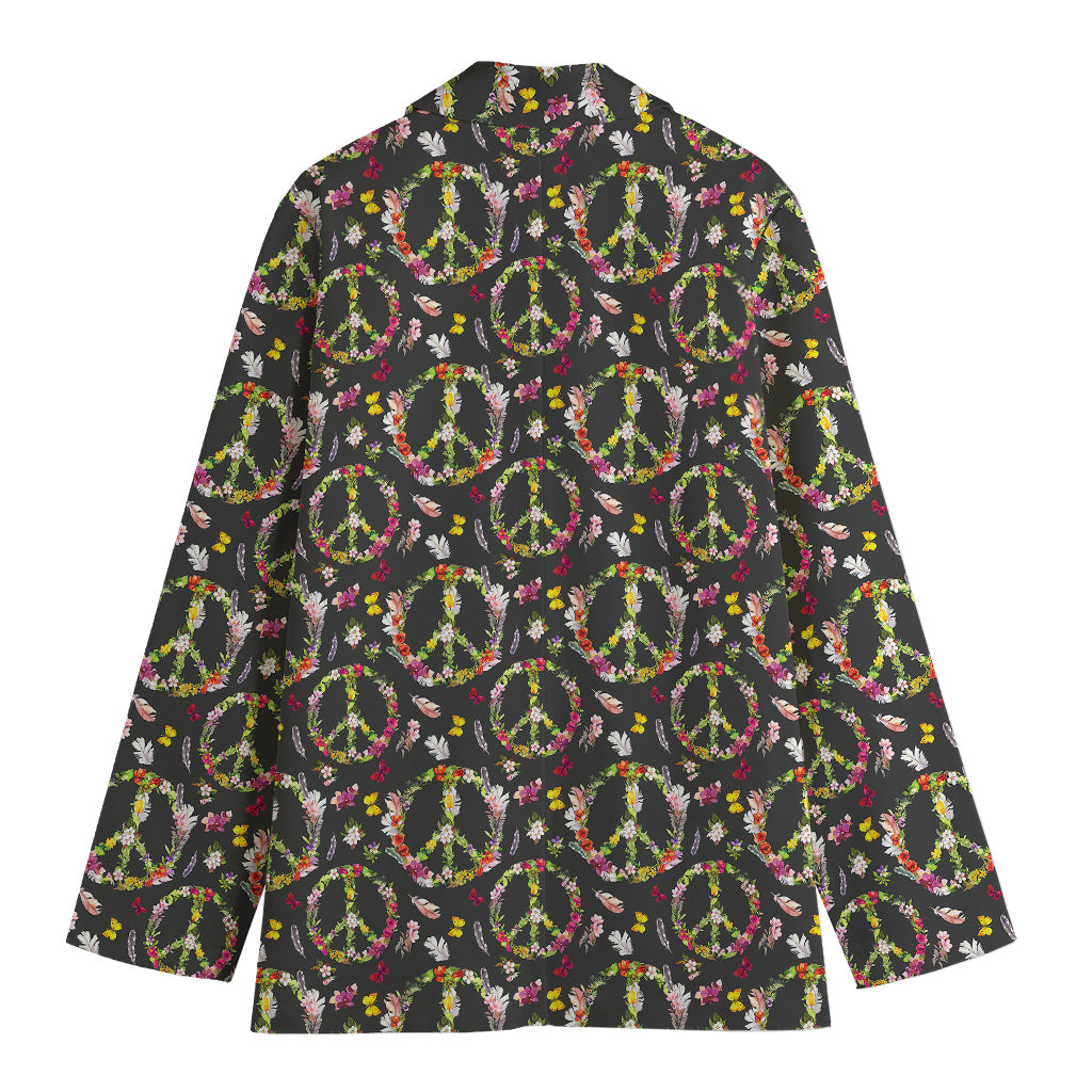 Hippie Peace Sign Flower Pattern Print Women's Cotton Blazer
