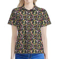 Hippie Peace Sign Flower Pattern Print Women's Polo Shirt