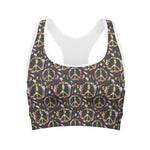 Hippie Peace Sign Flower Pattern Print Women's Sports Bra