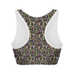 Hippie Peace Sign Flower Pattern Print Women's Sports Bra
