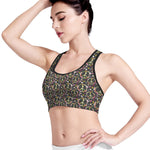 Hippie Peace Sign Flower Pattern Print Women's Sports Bra
