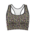 Hippie Peace Sign Flower Pattern Print Women's Sports Bra
