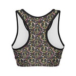 Hippie Peace Sign Flower Pattern Print Women's Sports Bra