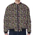Hippie Peace Sign Flower Pattern Print Zip Sleeve Bomber Jacket