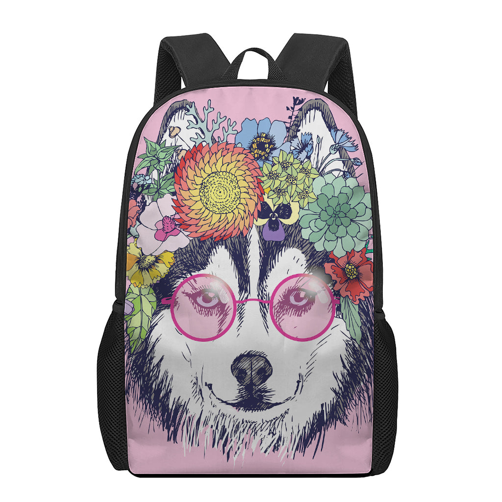 Hippie Siberian Husky Print 17 Inch Backpack