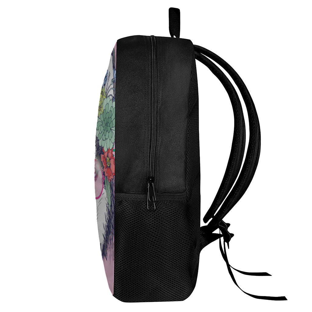 Hippie Siberian Husky Print 17 Inch Backpack