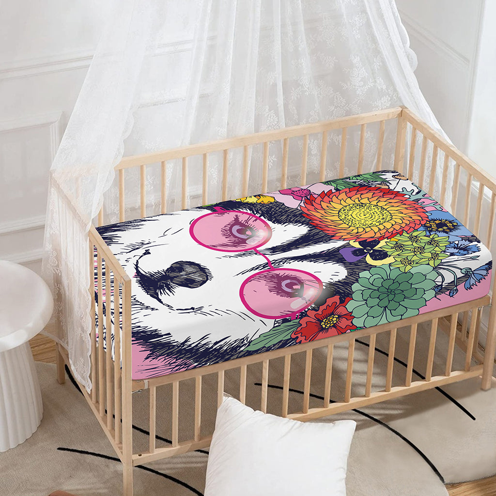 Hippie Siberian Husky Print Baby Crib Sheet