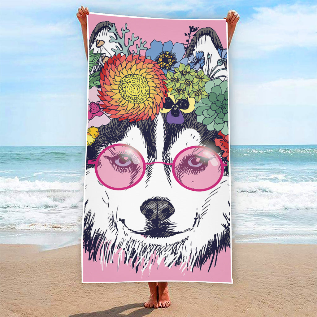 Hippie Siberian Husky Print Beach Towel