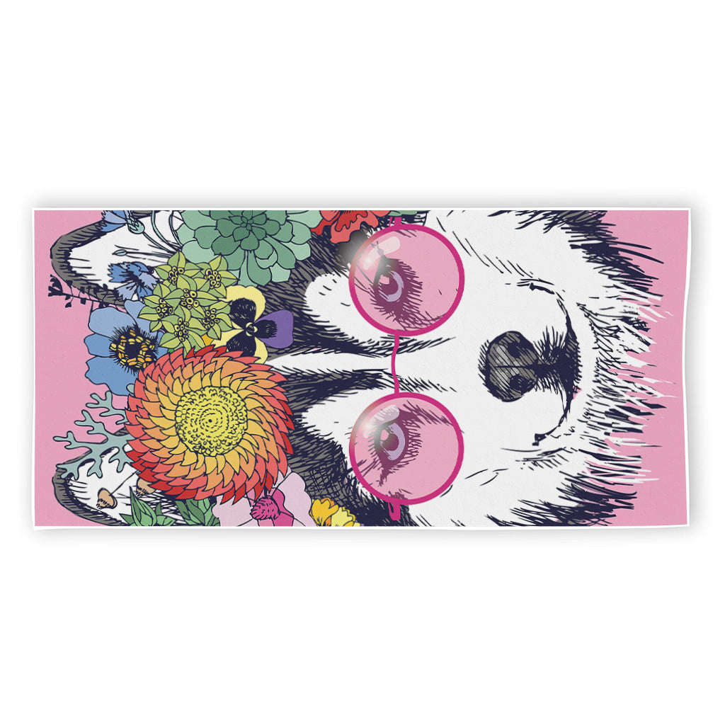 Hippie Siberian Husky Print Beach Towel