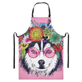 Hippie Siberian Husky Print Bib Apron With Pocket