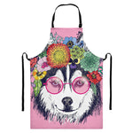 Hippie Siberian Husky Print Bib Apron With Pocket
