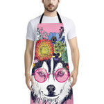 Hippie Siberian Husky Print Bib Apron With Pocket