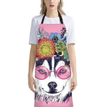 Hippie Siberian Husky Print Bib Apron With Pocket