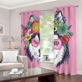 Hippie Siberian Husky Print Dimout Grommet Curtains