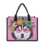 Hippie Siberian Husky Print Canvas Tote Bag