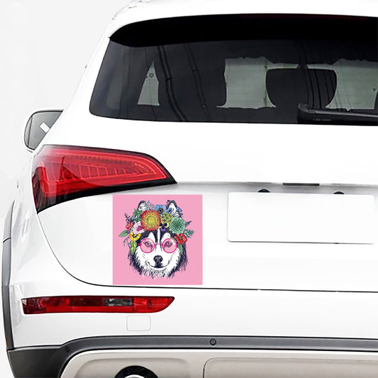 Hippie Siberian Husky Print Car Sticker