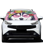 Hippie Siberian Husky Print Car Windshield Snow Cover