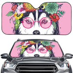 Hippie Siberian Husky Print Car Windshield Sun Shade