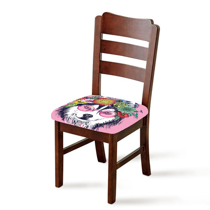Hippie Siberian Husky Print Chair Cushion Cover