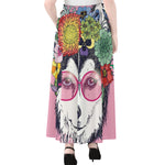 Hippie Siberian Husky Print Chiffon Maxi Skirt