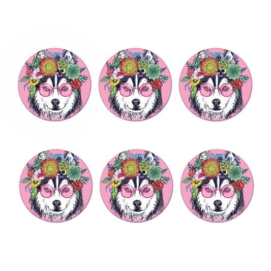 Hippie Siberian Husky Print Coaster Set