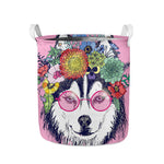 Hippie Siberian Husky Print Collapsible Laundry Basket