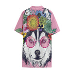Hippie Siberian Husky Print Cotton Hawaiian Shirt