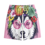 Hippie Siberian Husky Print Cotton Shorts