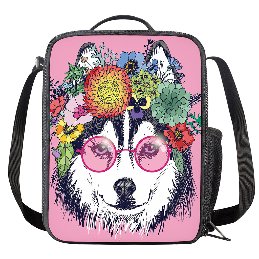 Hippie Siberian Husky Print Crossbody Lunch Bag