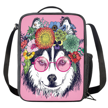 Hippie Siberian Husky Print Crossbody Lunch Bag