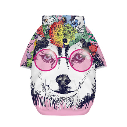 Hippie Siberian Husky Print Dog Zip Up Hoodie